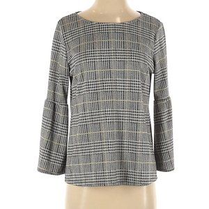 Allison Joy Gray Plaid Bell Sleeve Women's Blouse